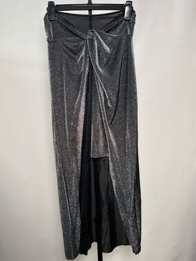 NWT All Saints Silver-Black Metallic Knot Front Maxi Skirt